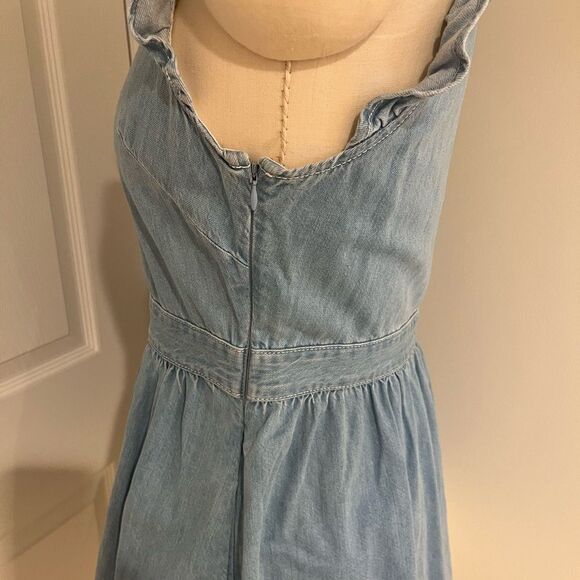 Kate Spade size 8 Blue White Dip Dye Denim Ruffle Sleeves Dress Broome Street - Picture 3 of 5